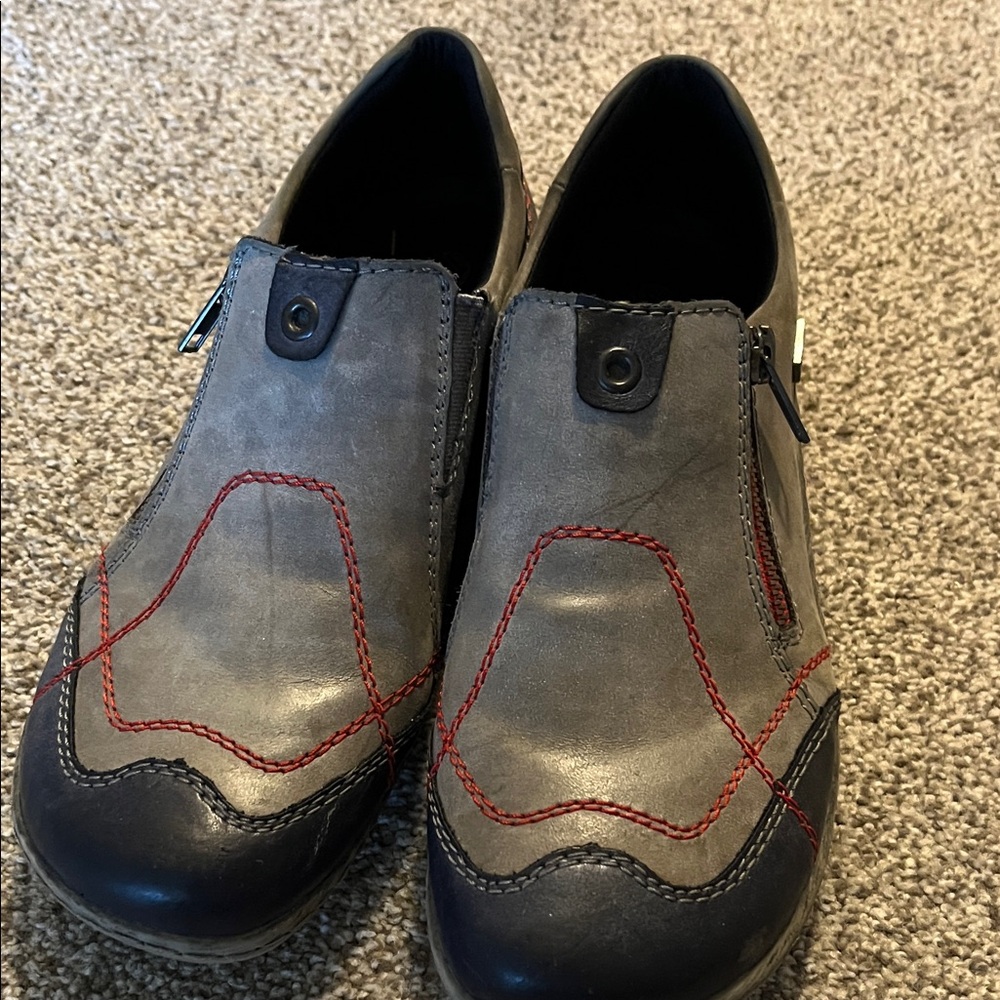 Remonte Gray and Red Casual Slip-On Loafers